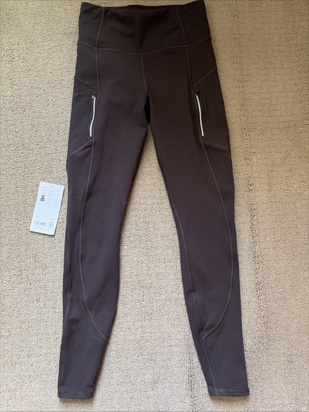 Athleta rainier tights pants reflective Dark Brown High-Rise Pocket Leggings XS